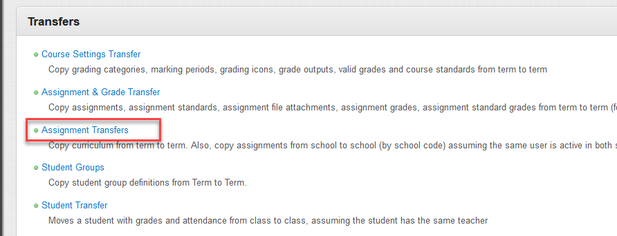 transfer assignments from classroom