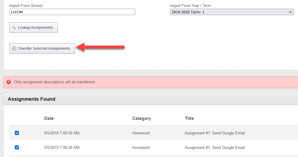 transfer assignments from classroom